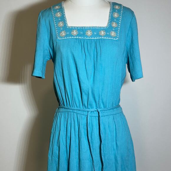 Denim & Company D & Co Blue Embroidered Floral Belted Maxi Dress Womens Small S - Picture 2 of 11
